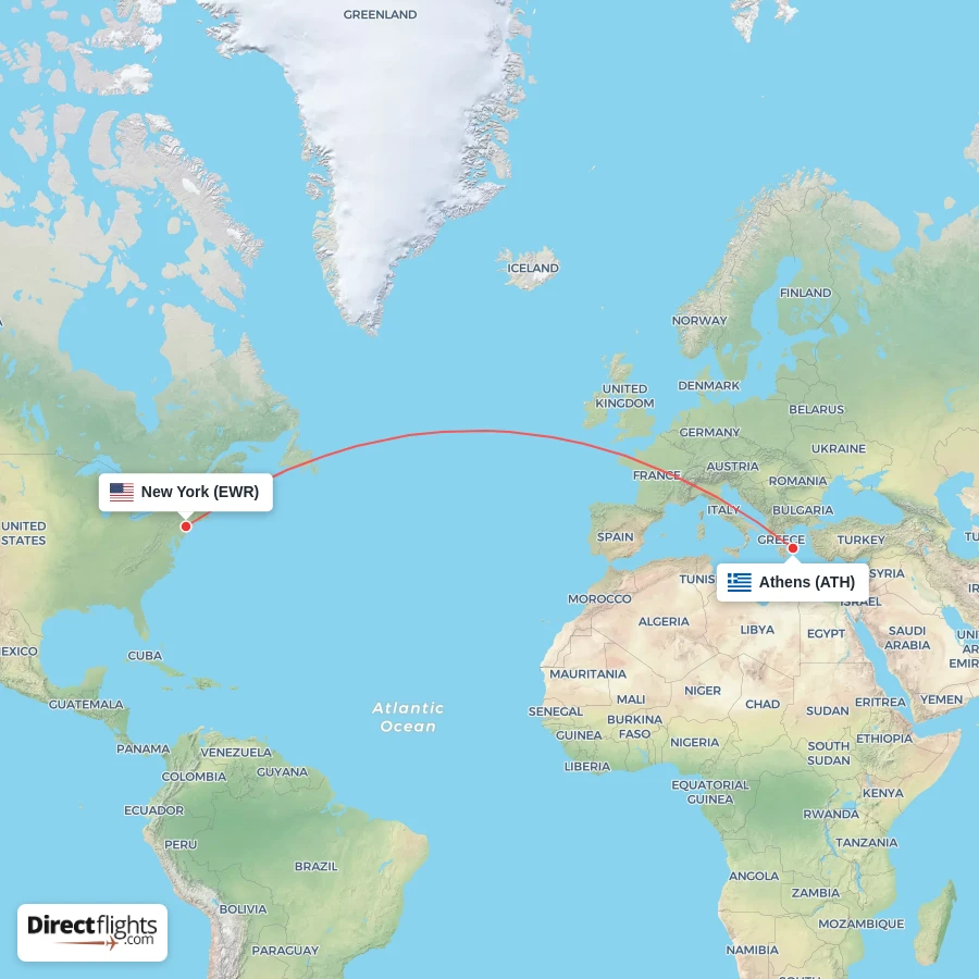 EWR - ATH route map
