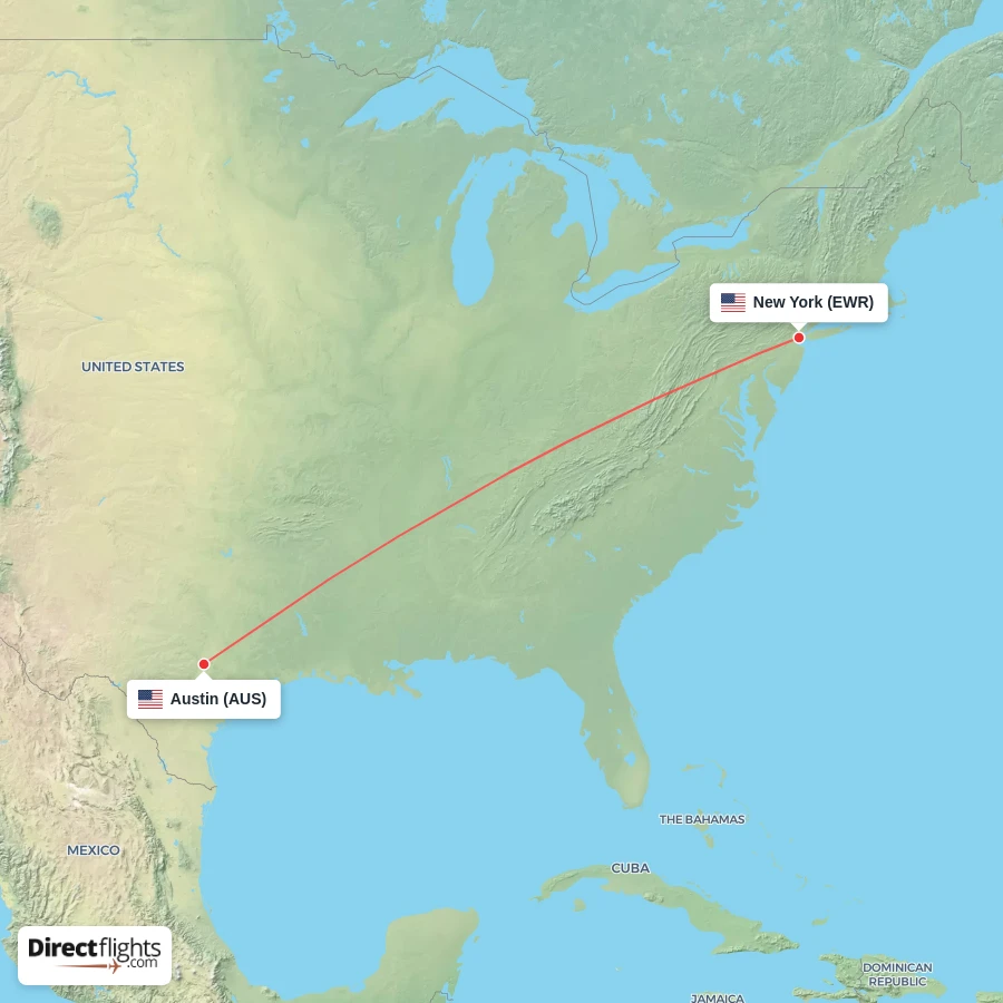 EWR - AUS route map