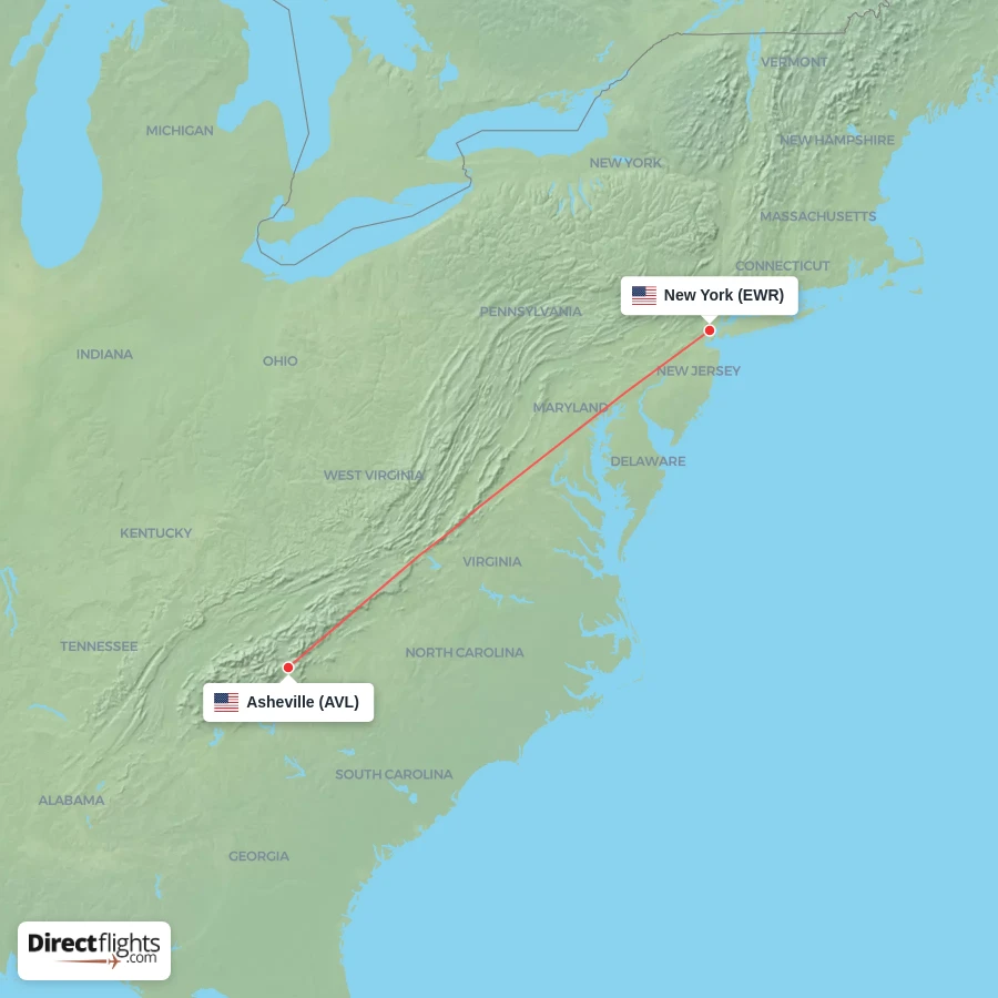 EWR - AVL route map
