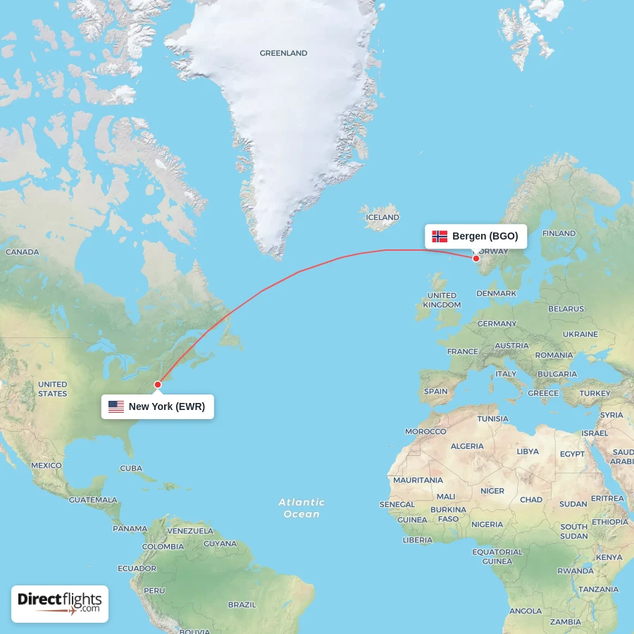 EWR - BGO route map