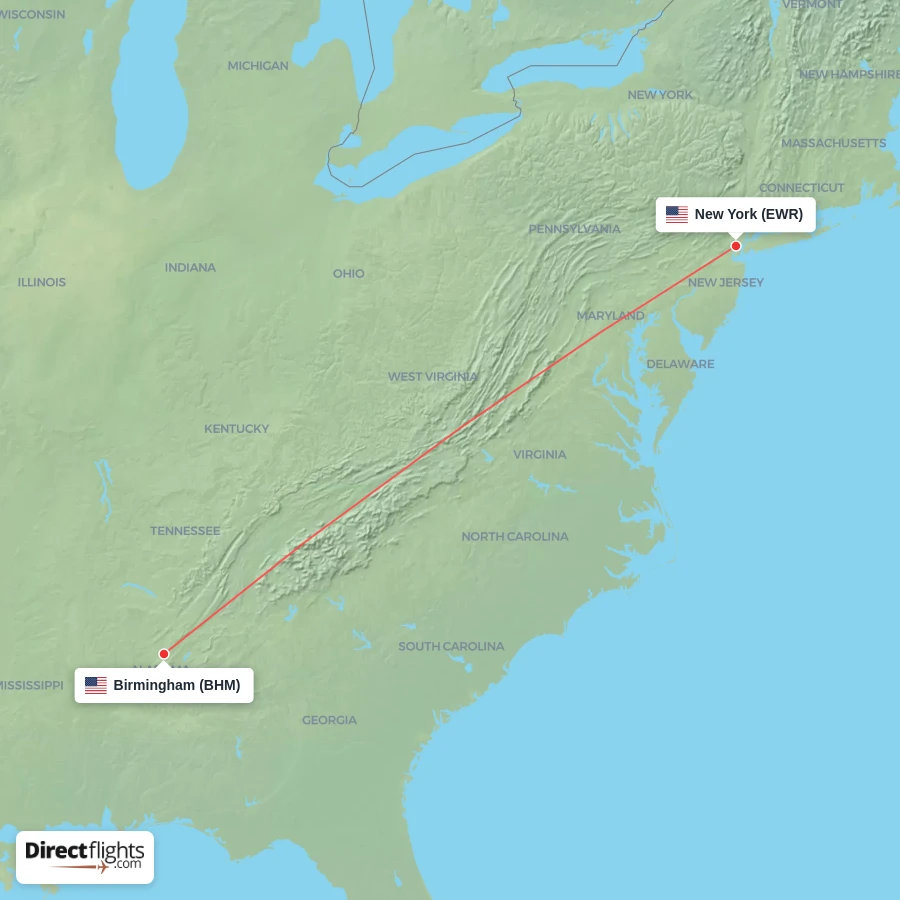 EWR - BHM route map