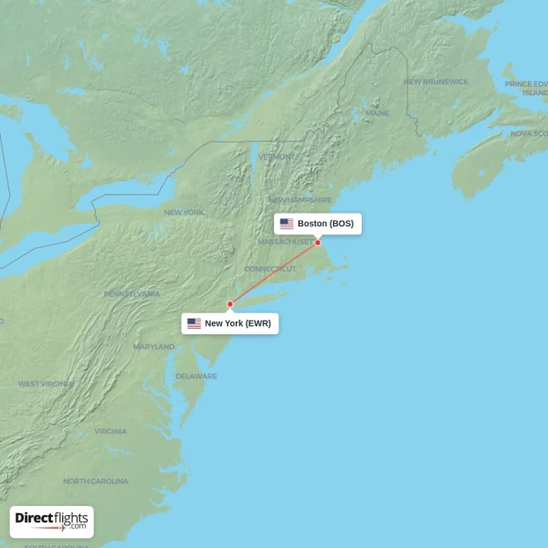 New York - Boston direct flight map