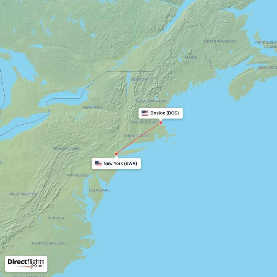 EWR - BOS route map