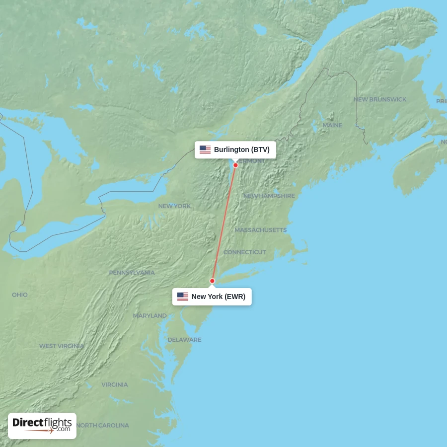 EWR - BTV route map