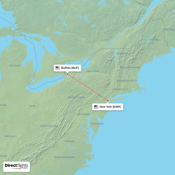New York - Buffalo direct flight map