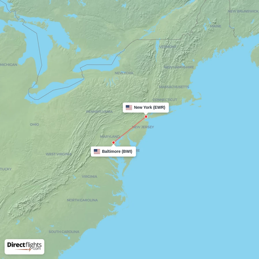 EWR - BWI route map