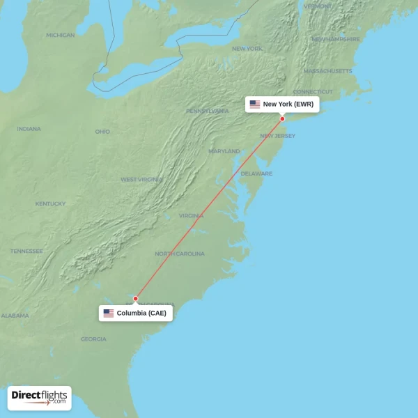 New York - Columbia direct flight map