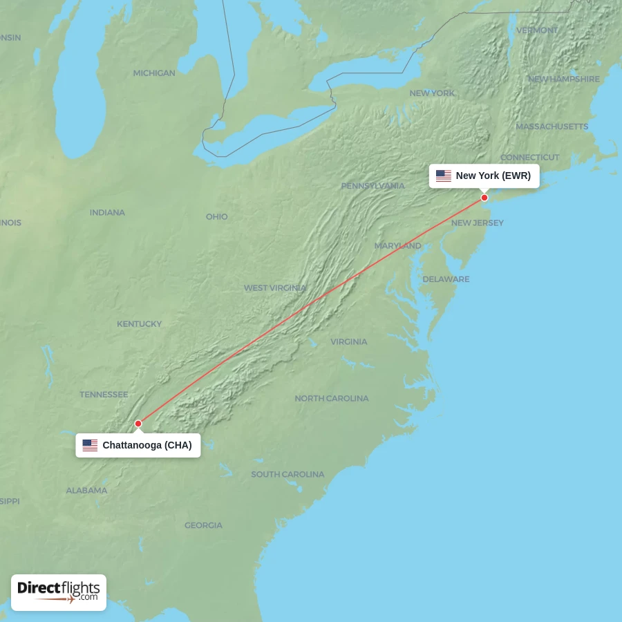 EWR - CHA route map