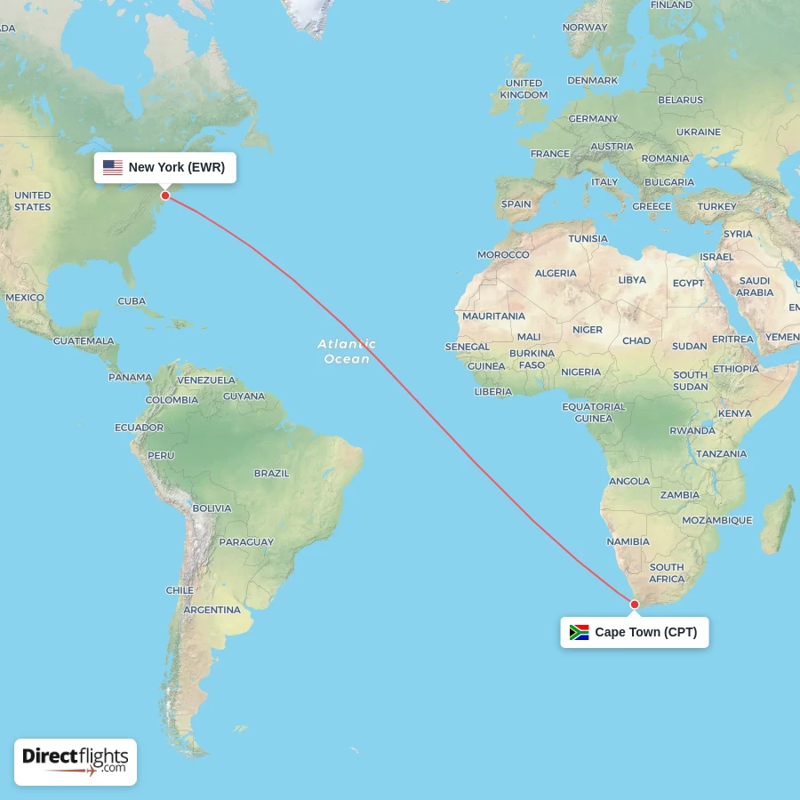 EWR - CPT route map