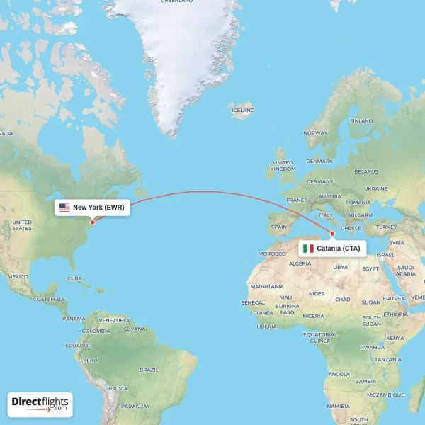 New York - Catania direct flight map