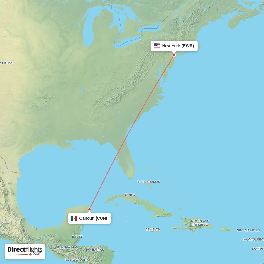 EWR - CUN route map
