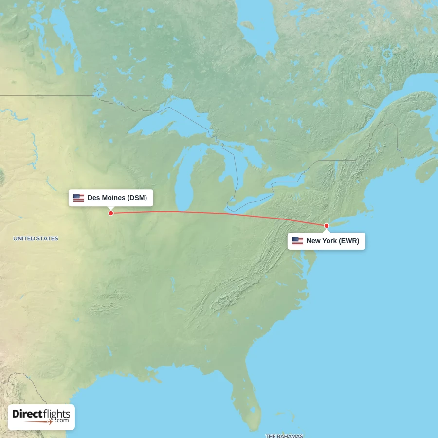 EWR - DSM route map