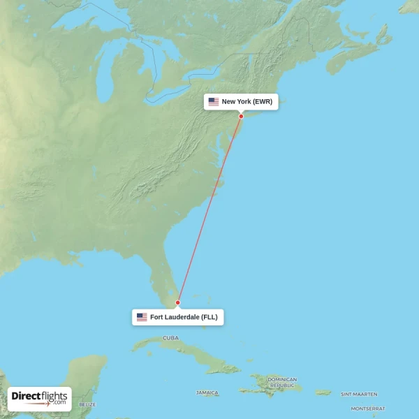 New York - Fort Lauderdale direct flight map