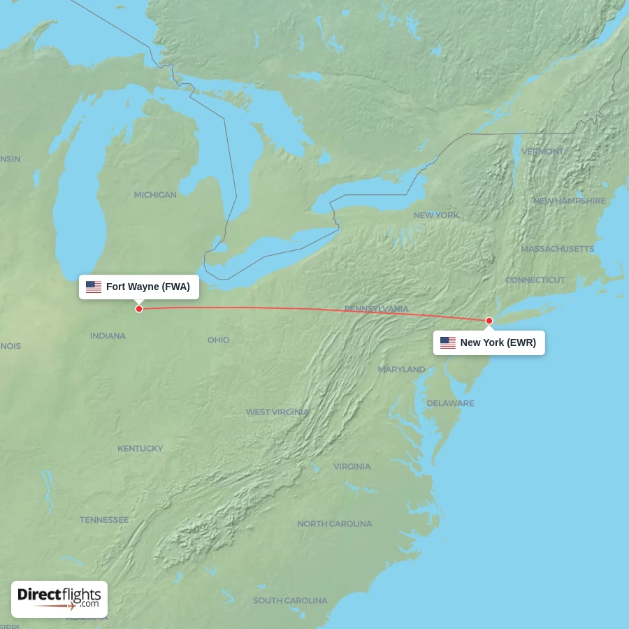 EWR - FWA route map