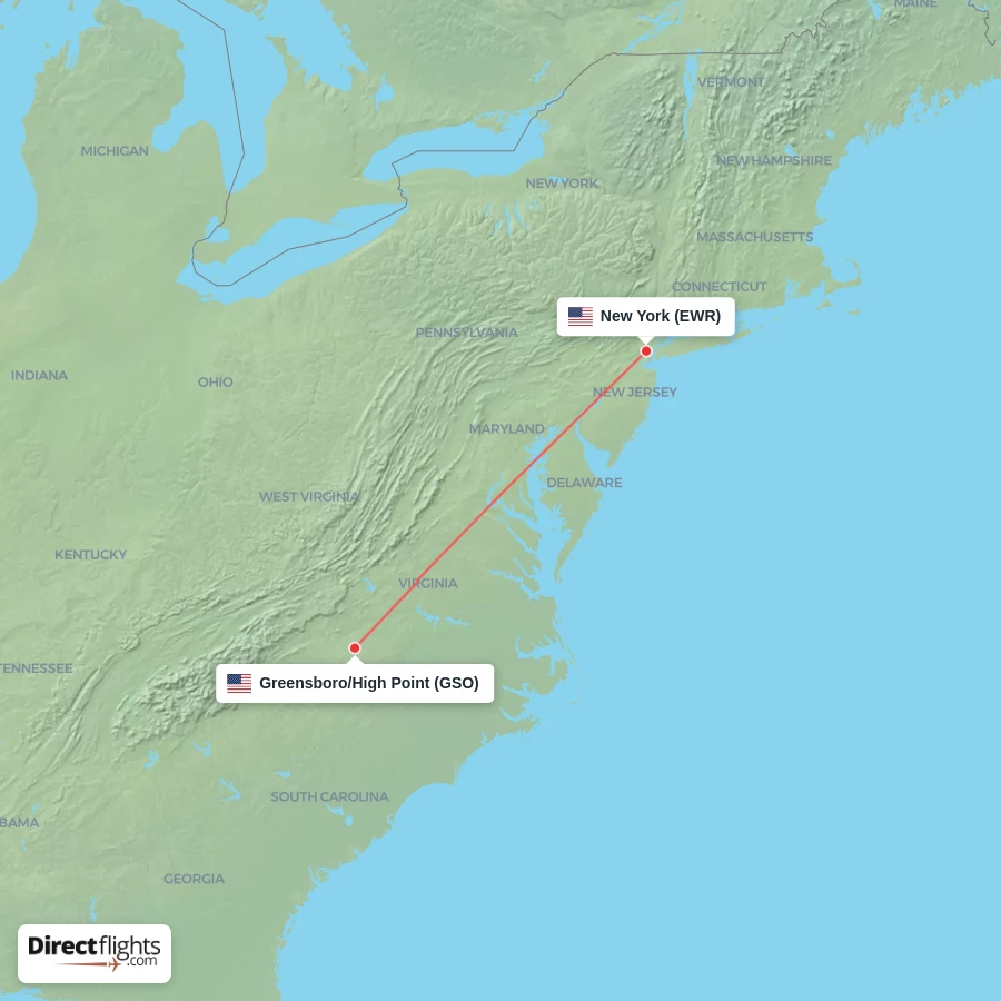 EWR - GSO route map