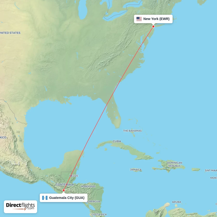 EWR - GUA route map