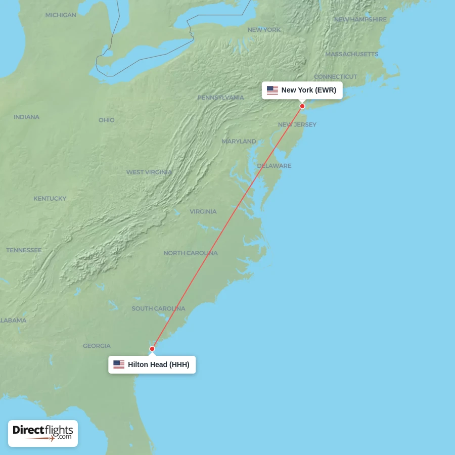 EWR - HHH route map