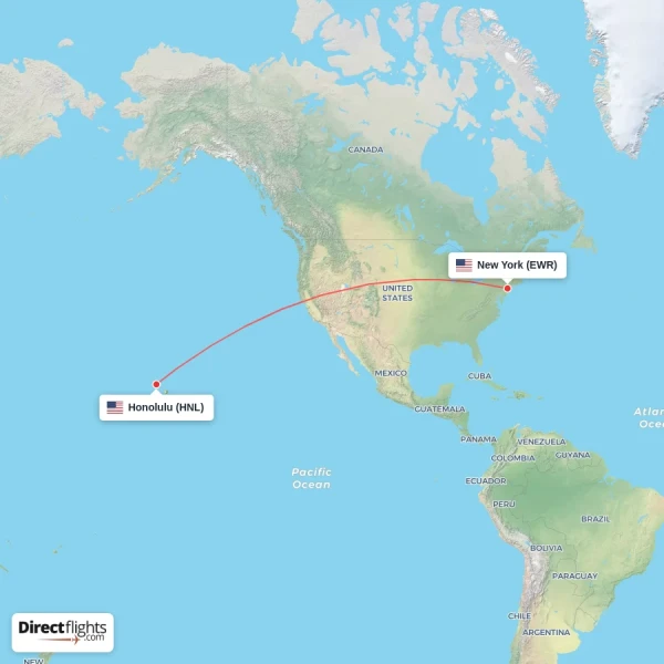 New York - Honolulu direct flight map