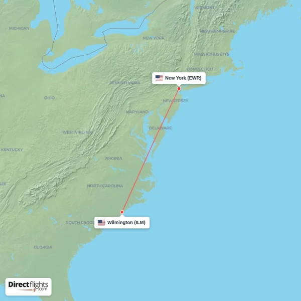 New York - Wilmington direct flight map