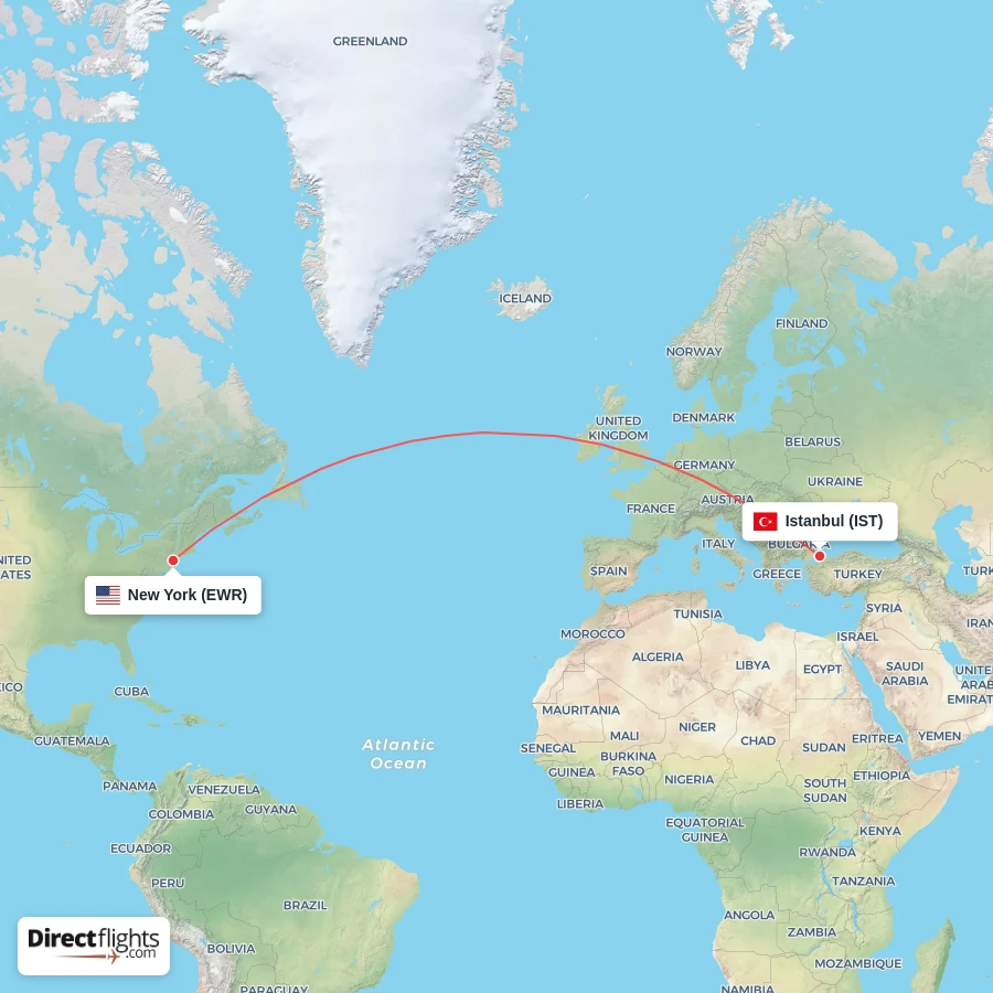 EWR - IST route map