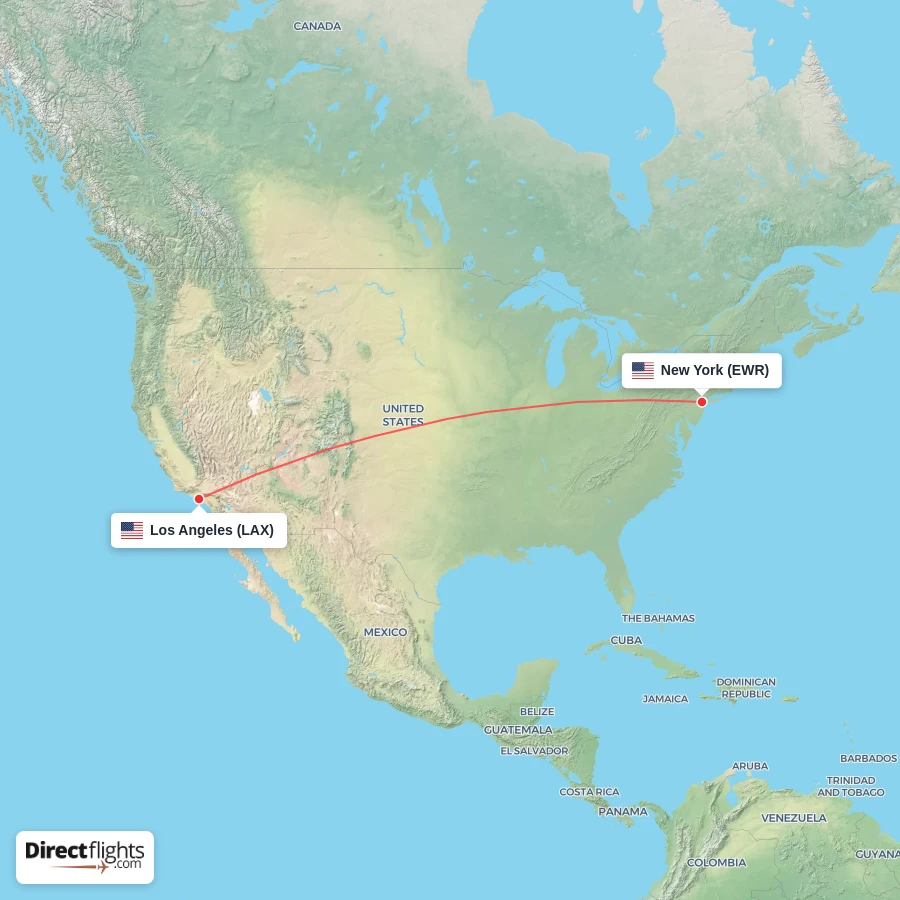 EWR - LAX route map