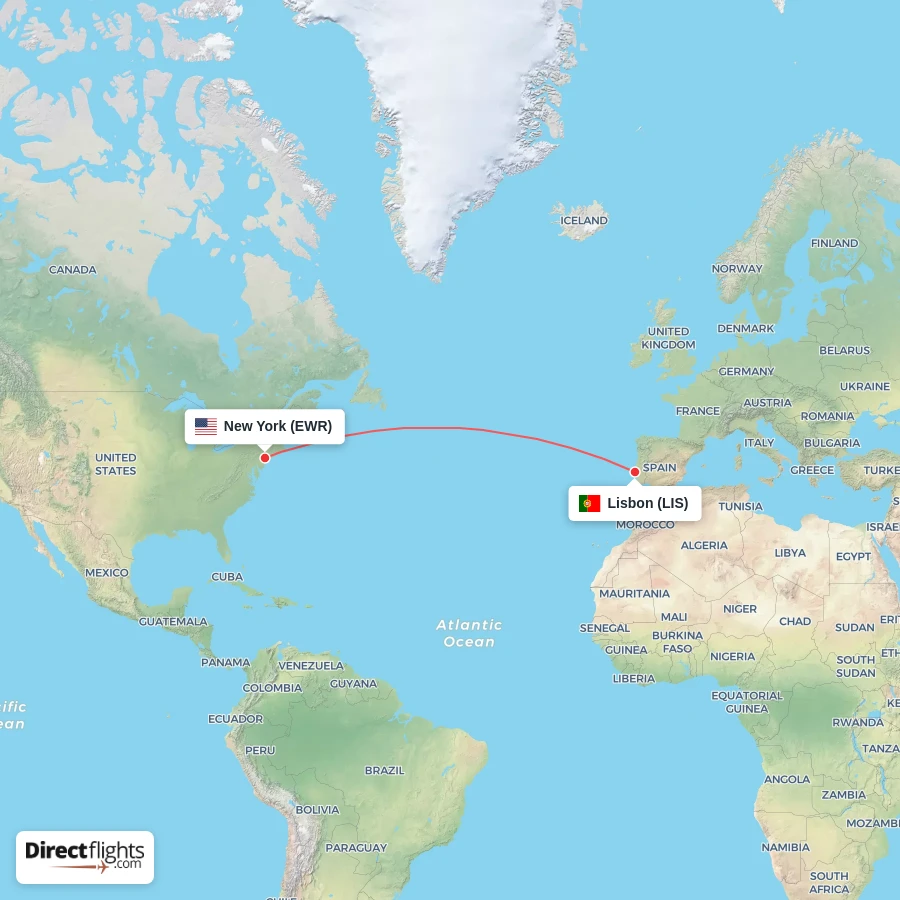 EWR - LIS route map
