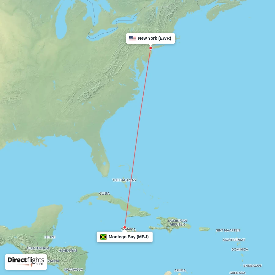 EWR - MBJ route map