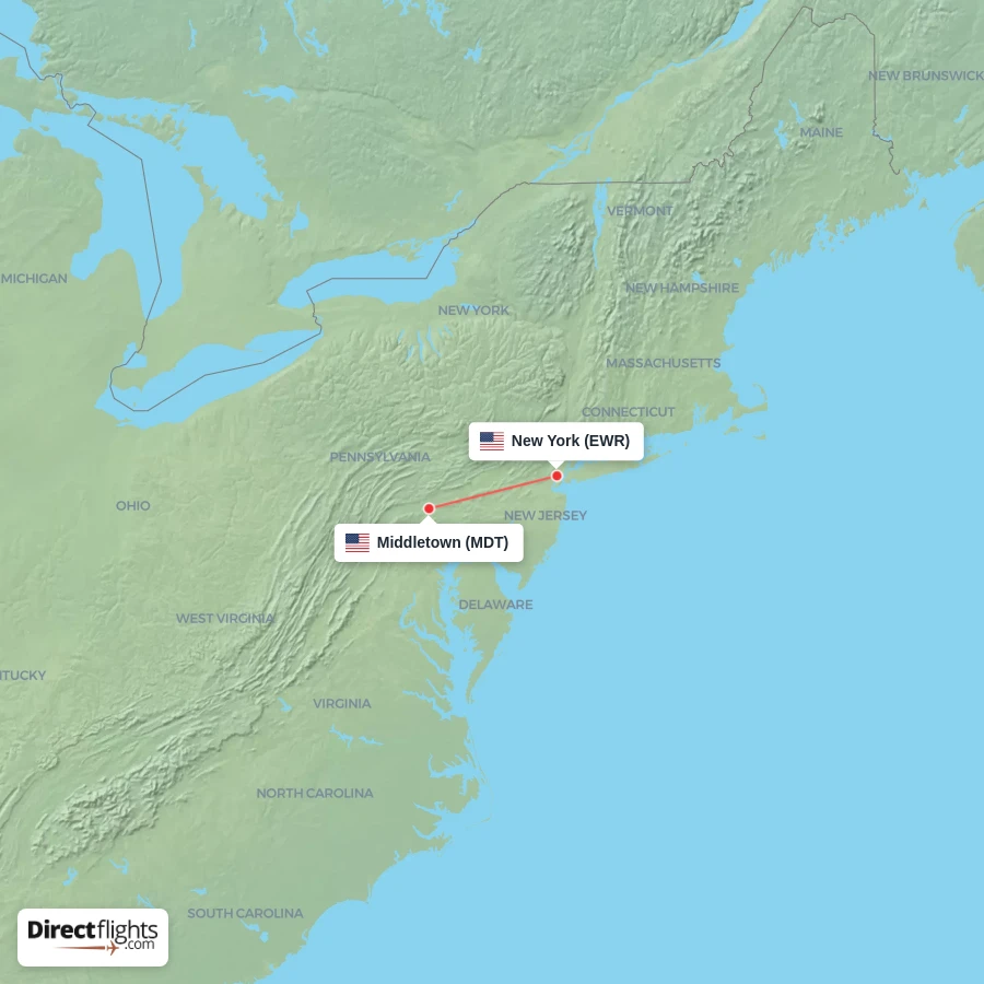 EWR - MDT route map