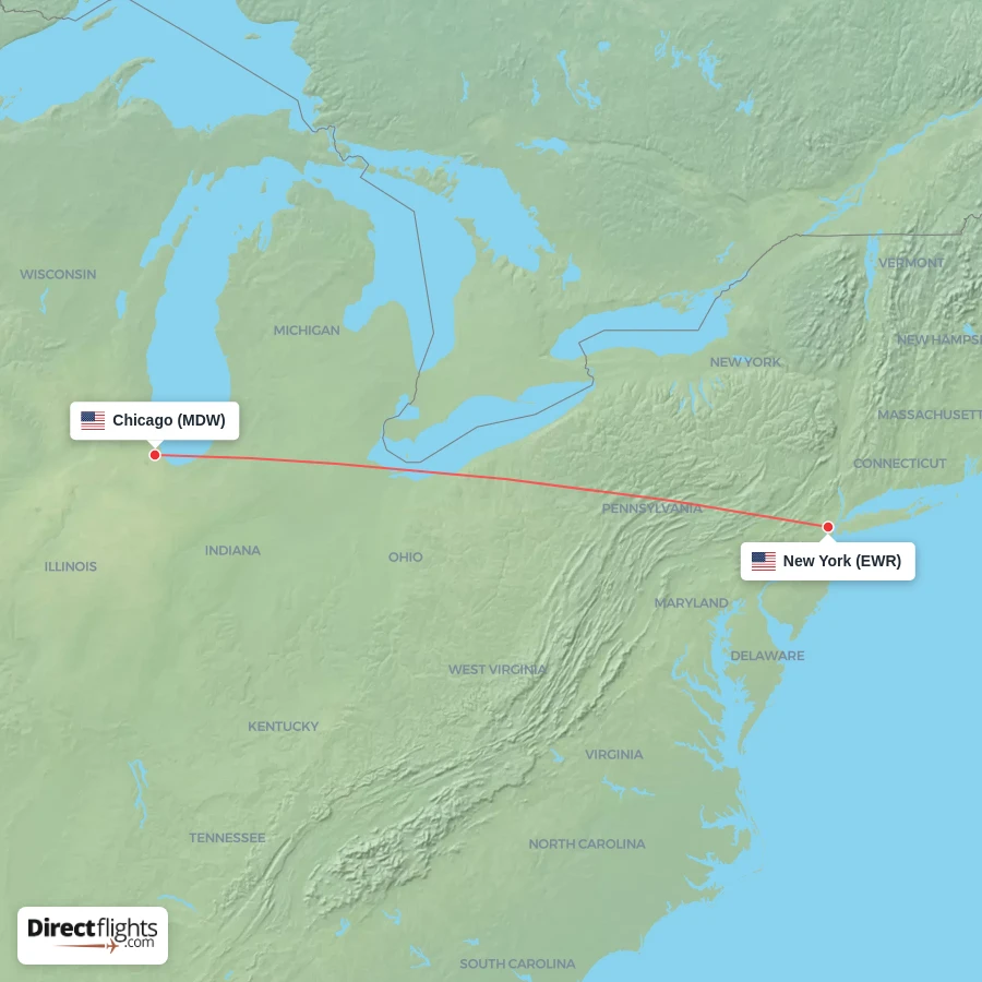 EWR - MDW route map