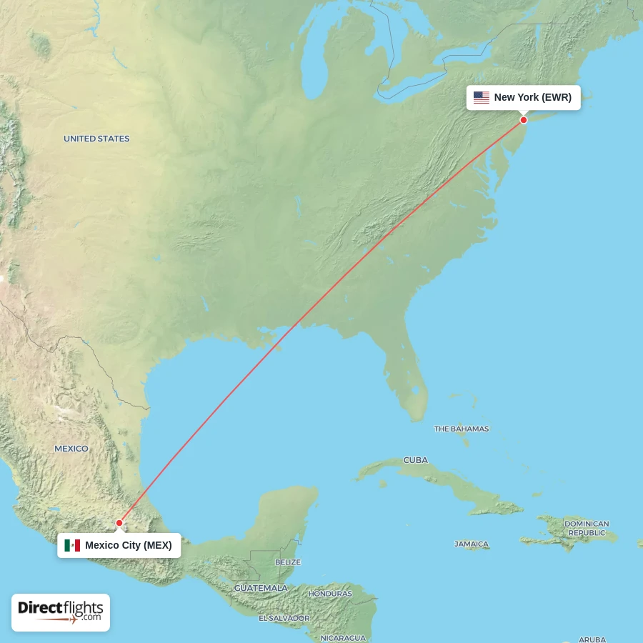 EWR - MEX route map