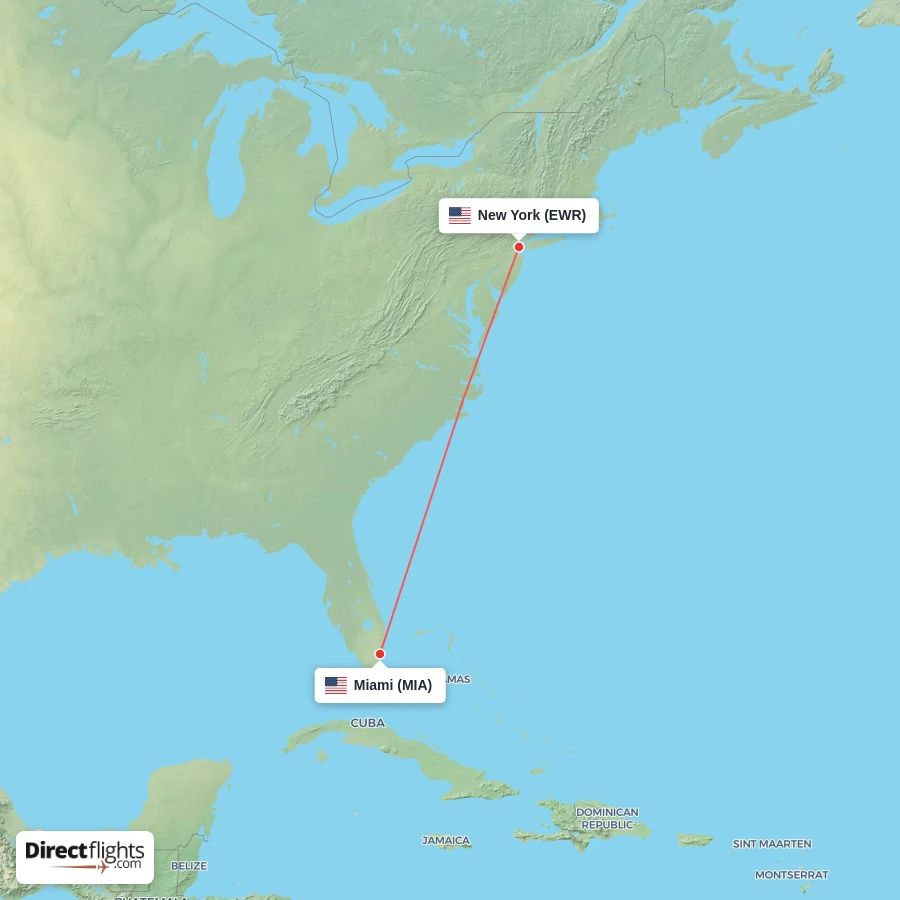 EWR - MIA route map