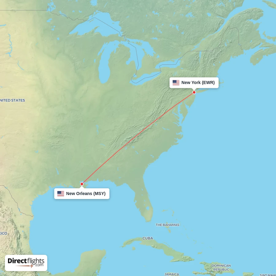 EWR - MSY route map