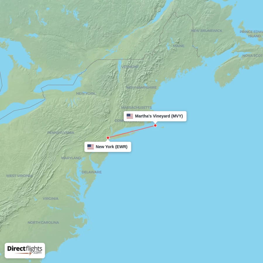 EWR - MVY route map