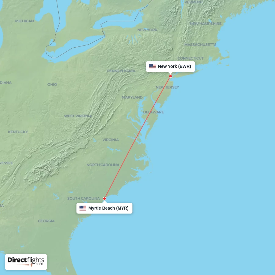 EWR - MYR route map