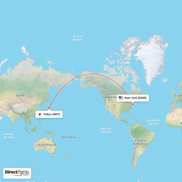 New York - Tokyo direct flight map