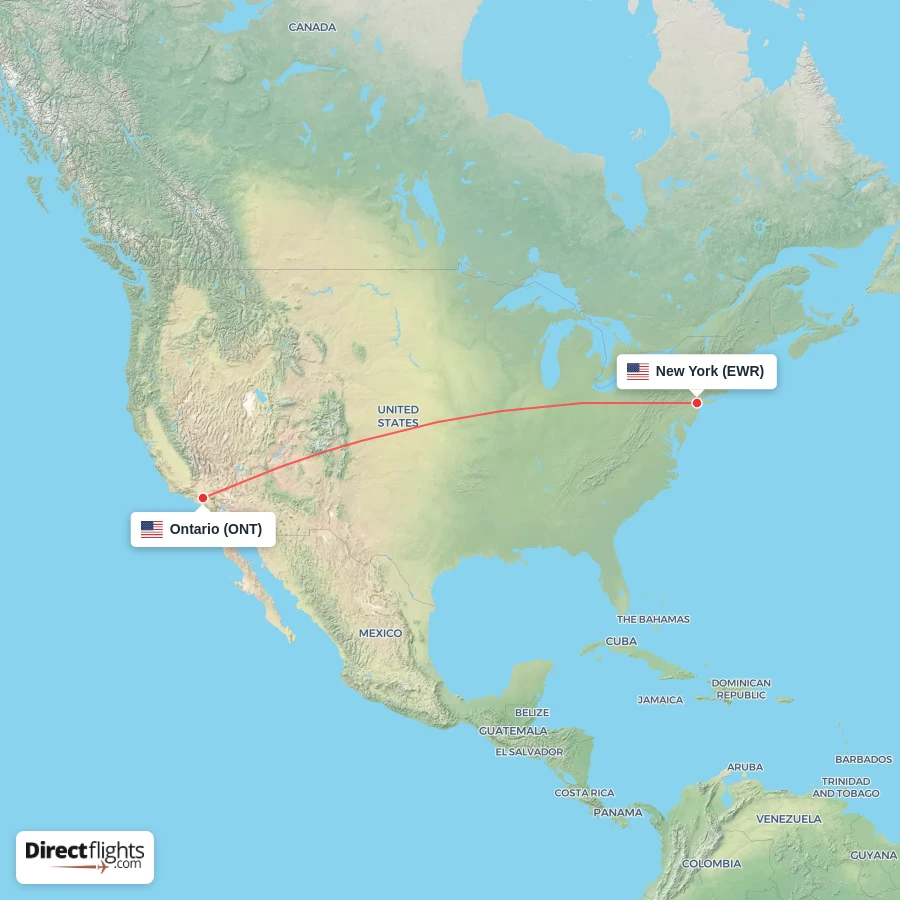 EWR - ONT route map