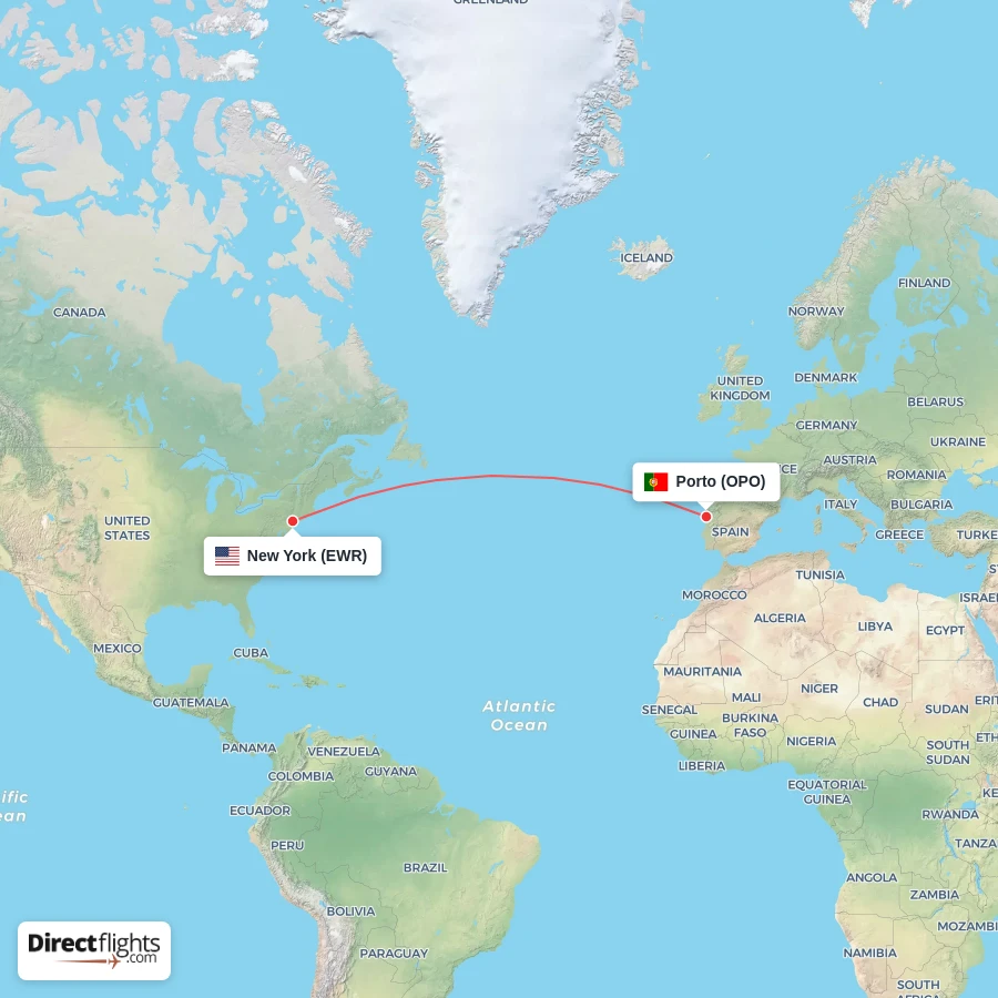 EWR - OPO route map