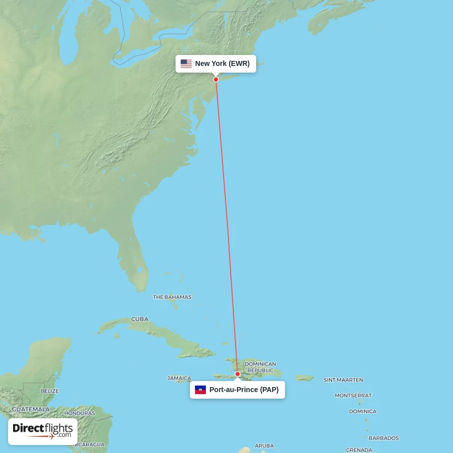 EWR - PAP route map