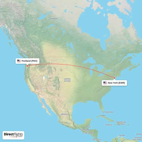 New York - Portland direct flight map