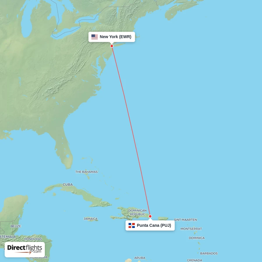 EWR - PUJ route map