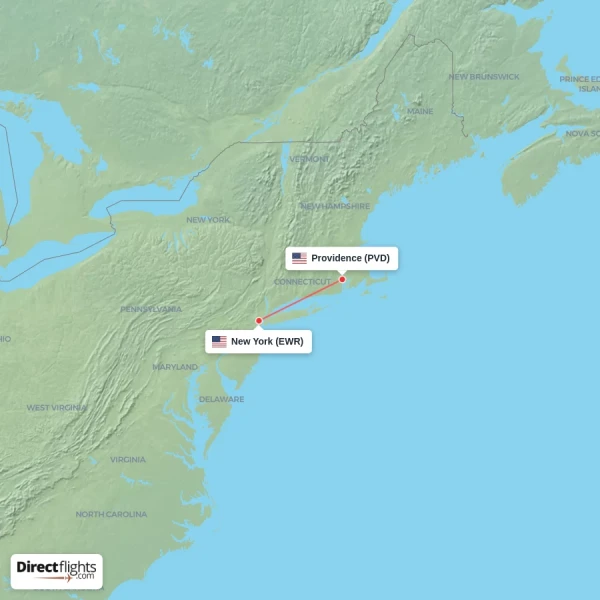 New York - Providence direct flight map