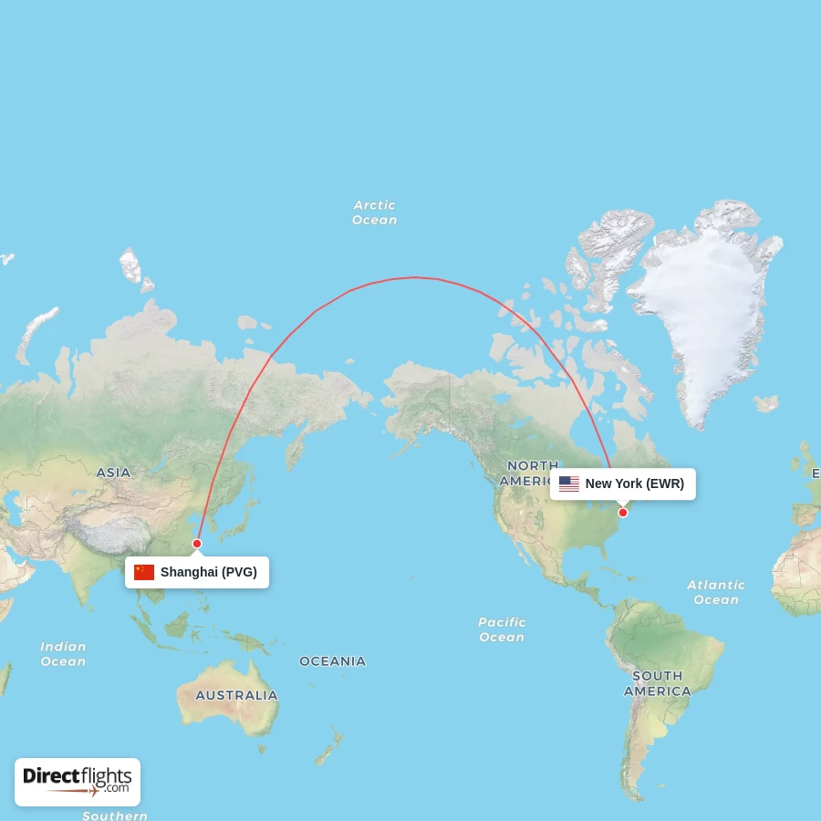 EWR - PVG route map