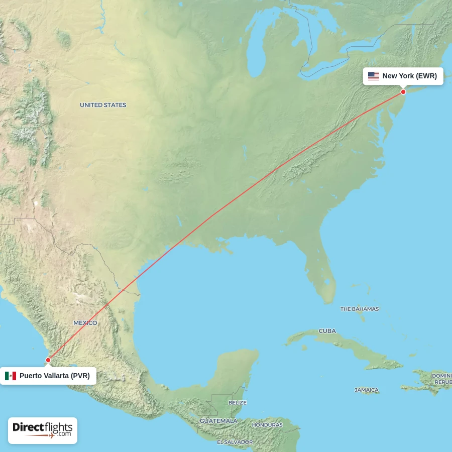 EWR - PVR route map