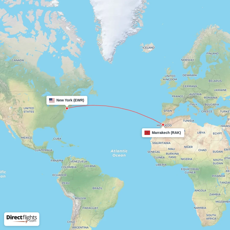 EWR - RAK route map