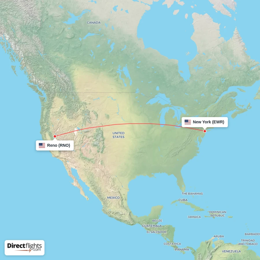 EWR - RNO route map