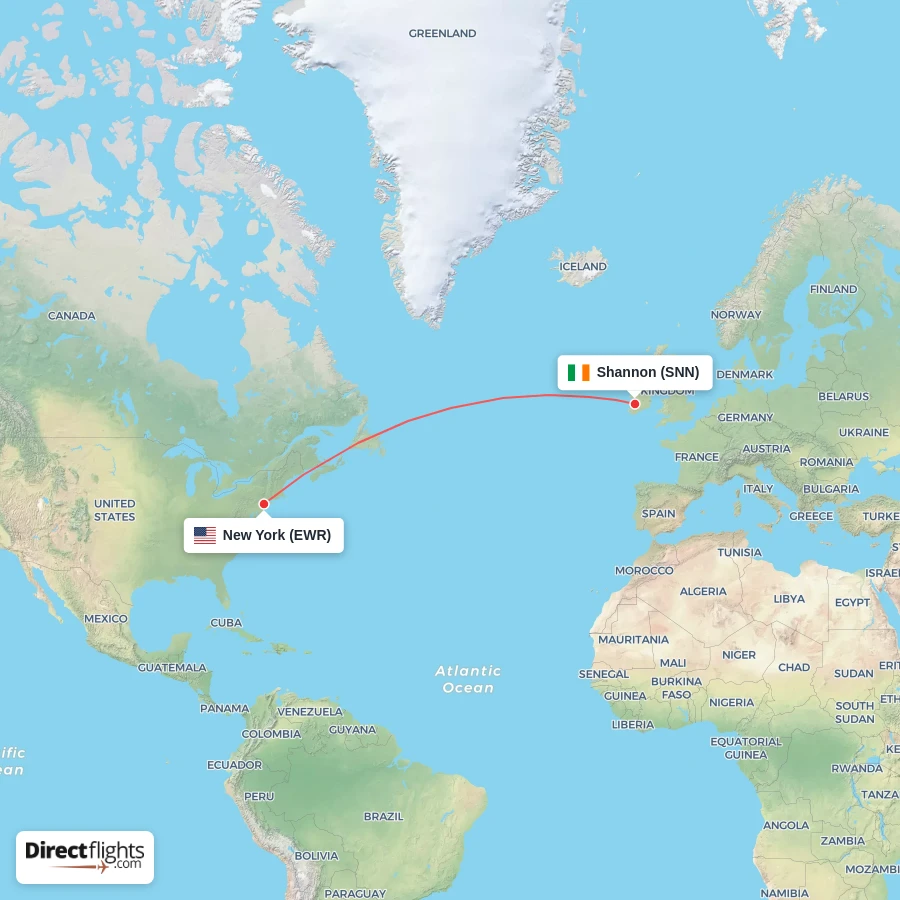 EWR - SNN route map
