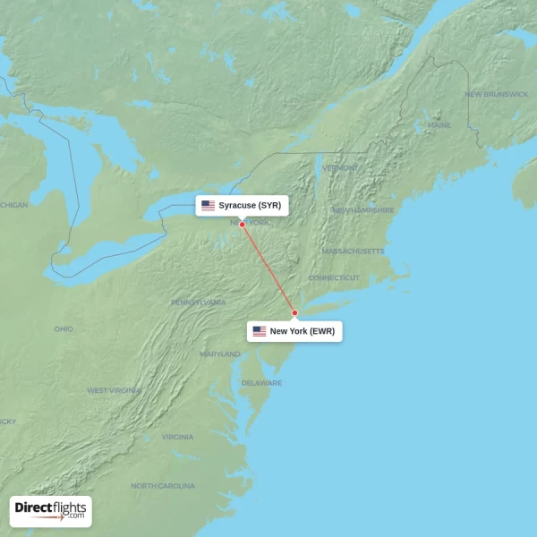 New York - Syracuse direct flight map