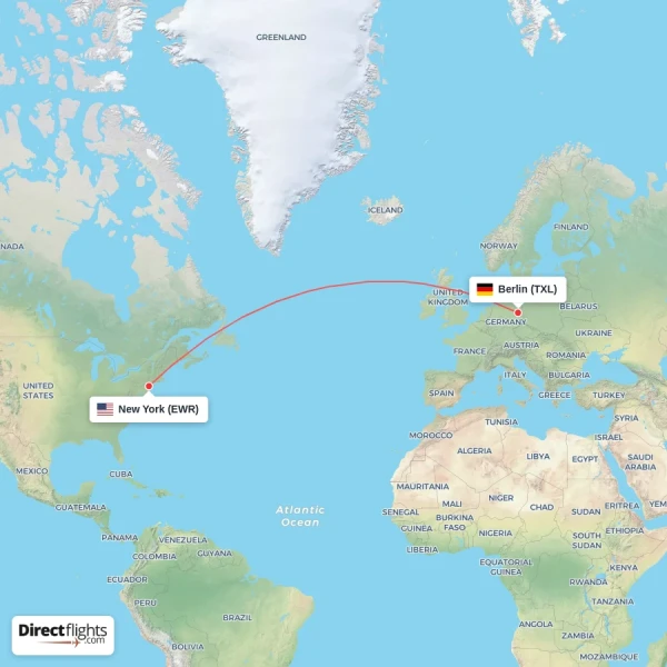 New York - Berlin direct flight map