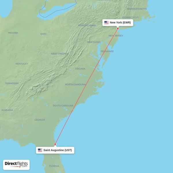New York - Saint Augustine direct flight map