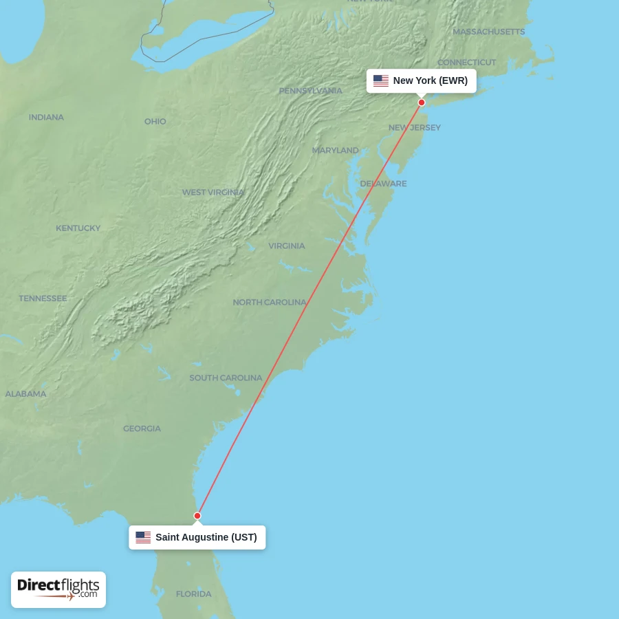 EWR - UST route map